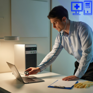 Small business IT health check from an IT professional, checking a laptop