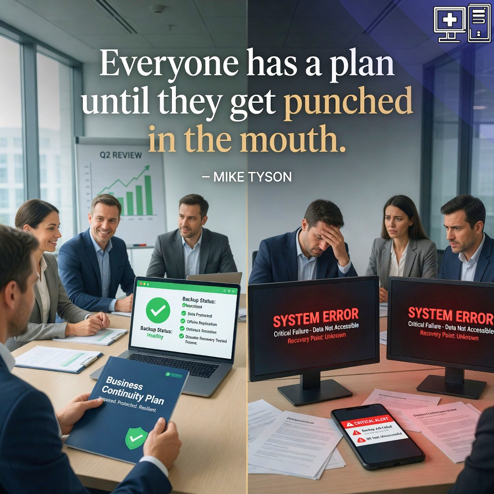 Illustration representing business backup, disaster recovery, and continuity planning