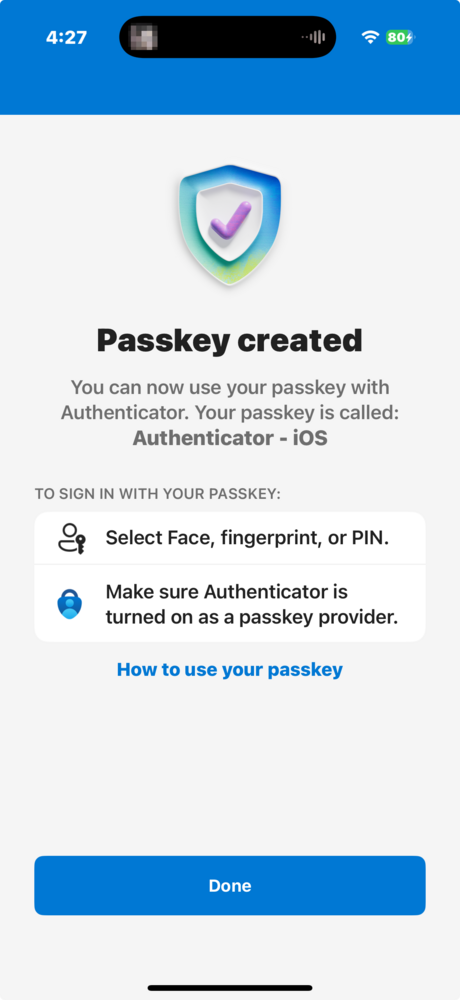 Turning on Authenticator as your passkey app